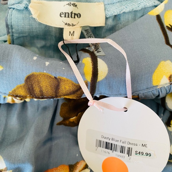 Entro Swing Dress Medium Floral 3/4 Sleeves Ruffle Tiered Lined - Picture 7 of 10